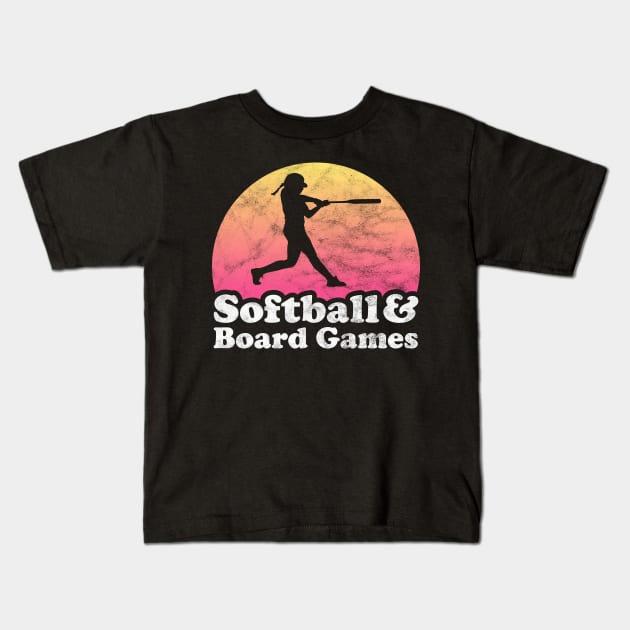 Softball and Board Games Gift for Softball Players Fans and Coaches Kids T-Shirt by JKFDesigns
